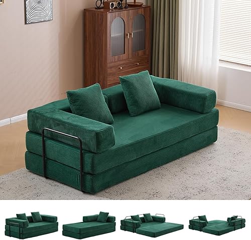 Miniatura 13 de Sofá cama tipo futón convertible de 78 pulgadas, sofás plegables sin hueso con sofá cama, sofá plegable con asiento profundo, sofá plegable de pana