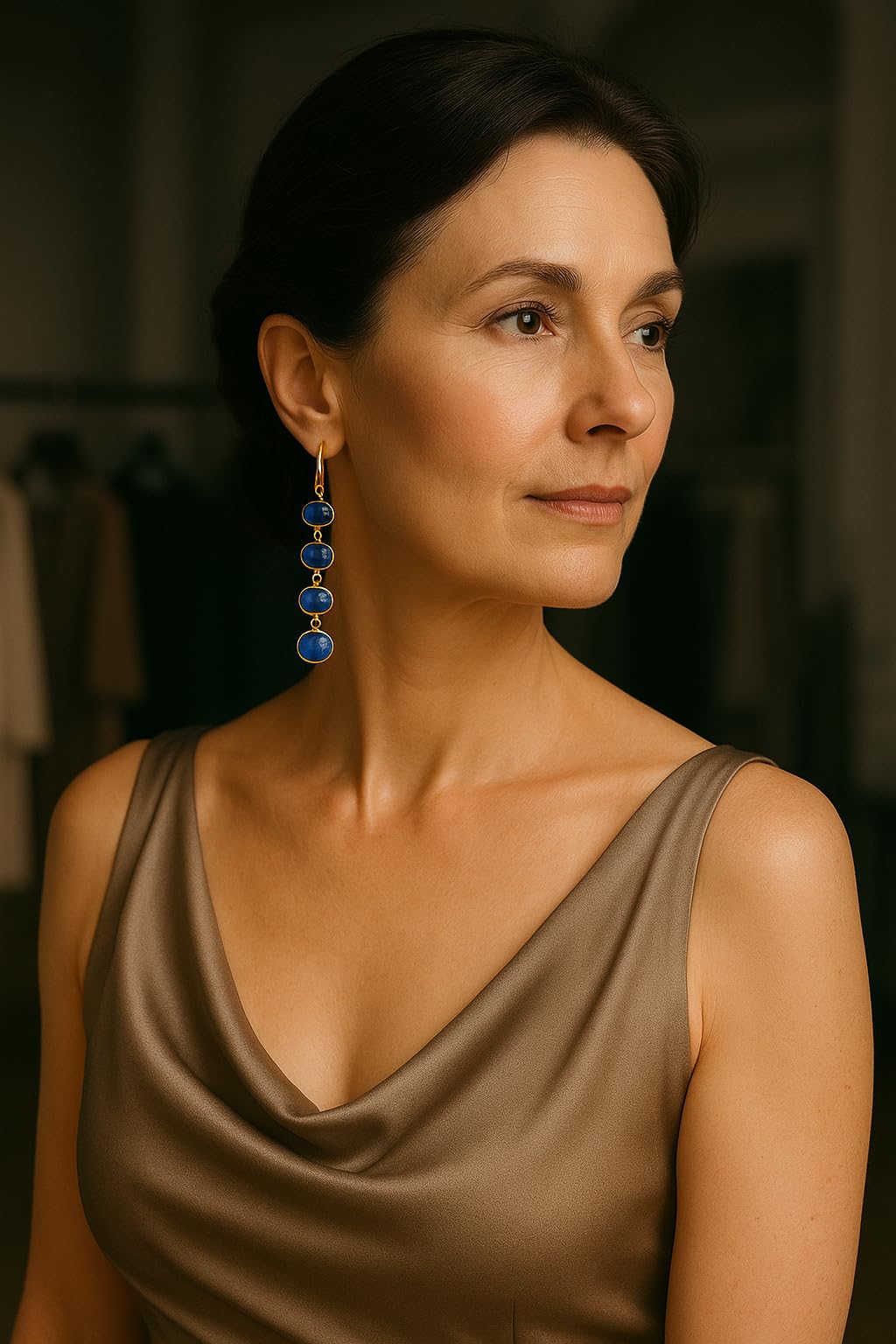 Pendientes de plata de ley con baño de oro de cianita