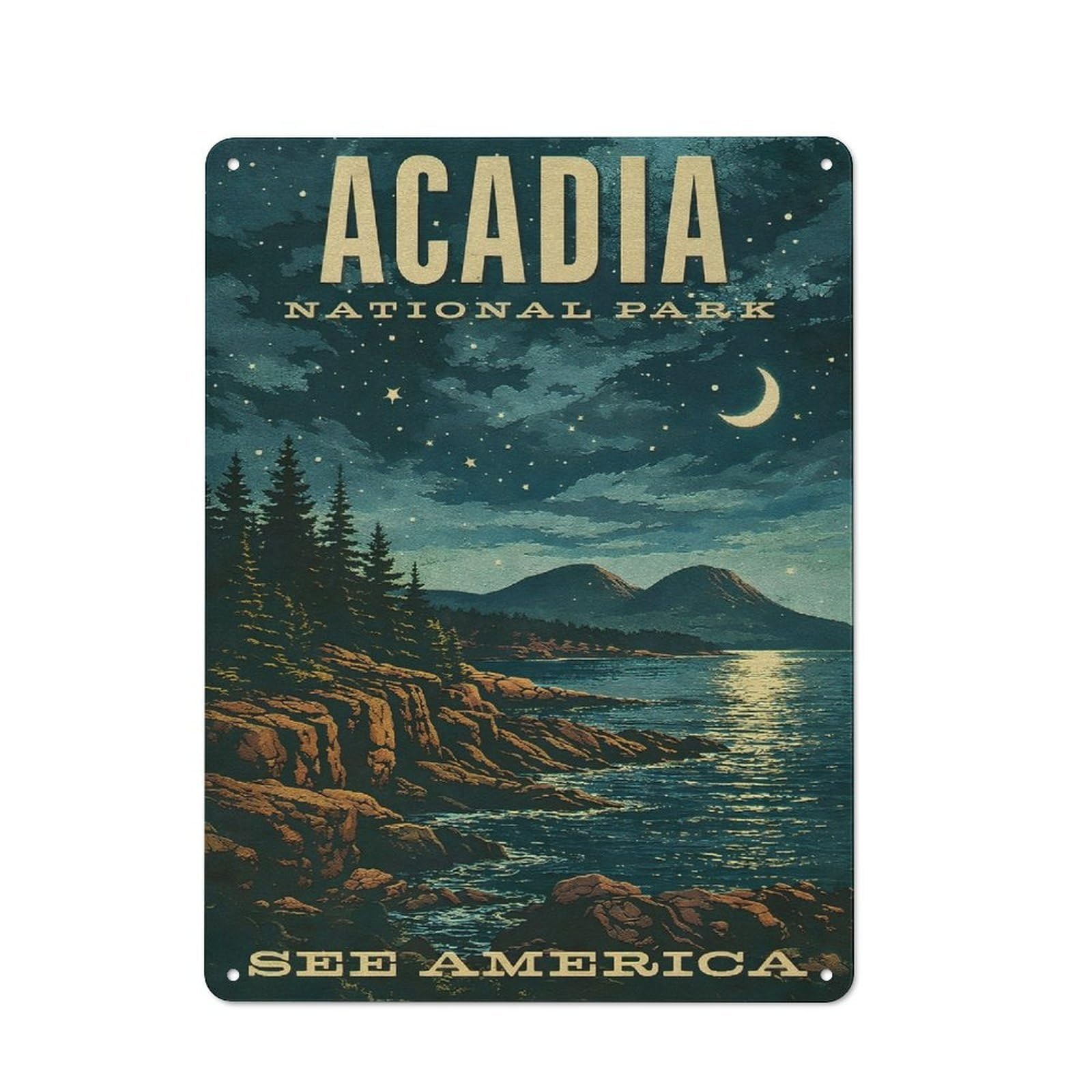 Junmoney Style-23 Acadia National Park Vintage Rustic Tin Sign 40X30cm For Hallway Wall, For Home Decor Fans Who Collect Metal Signs