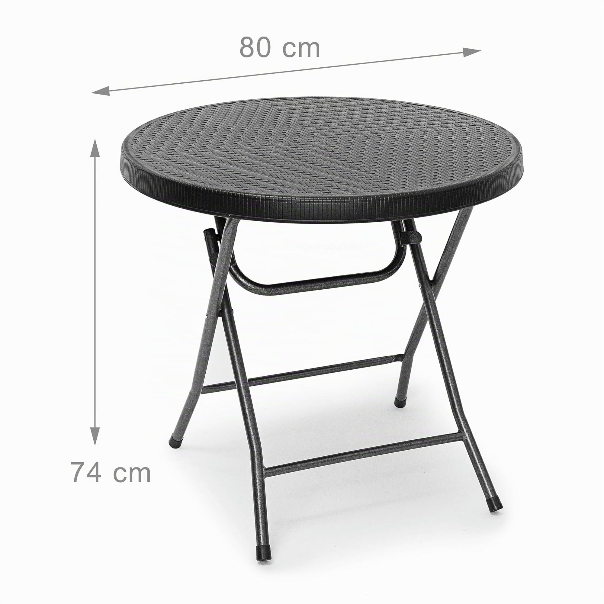 Relaxdays 10020057_427-Mesa Redonda Plegable para el jardín, Negro, 80 x 80 x 74 cm