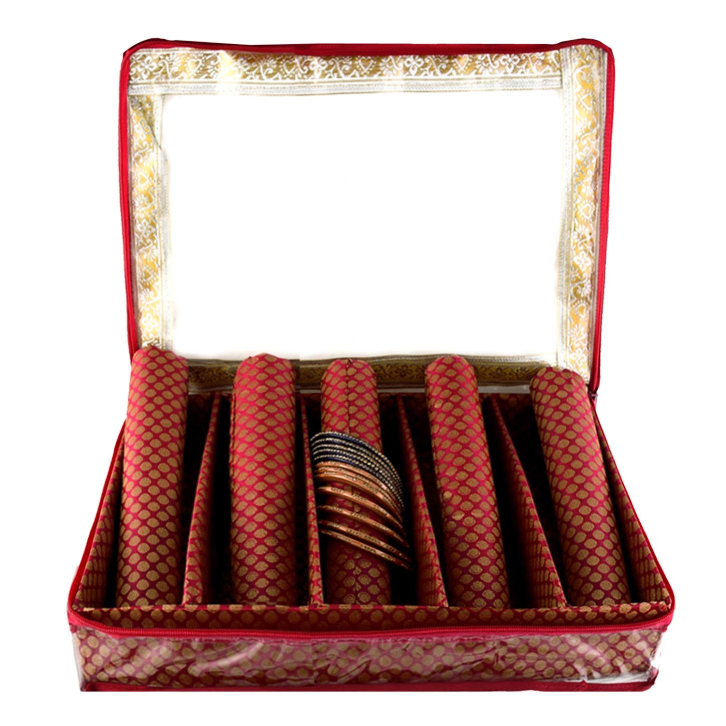 Kuber Industries Exclusive Polka Dots Design Brocade Hardboard Five Rod Bangle Box (Maroon) -CTLTC38826