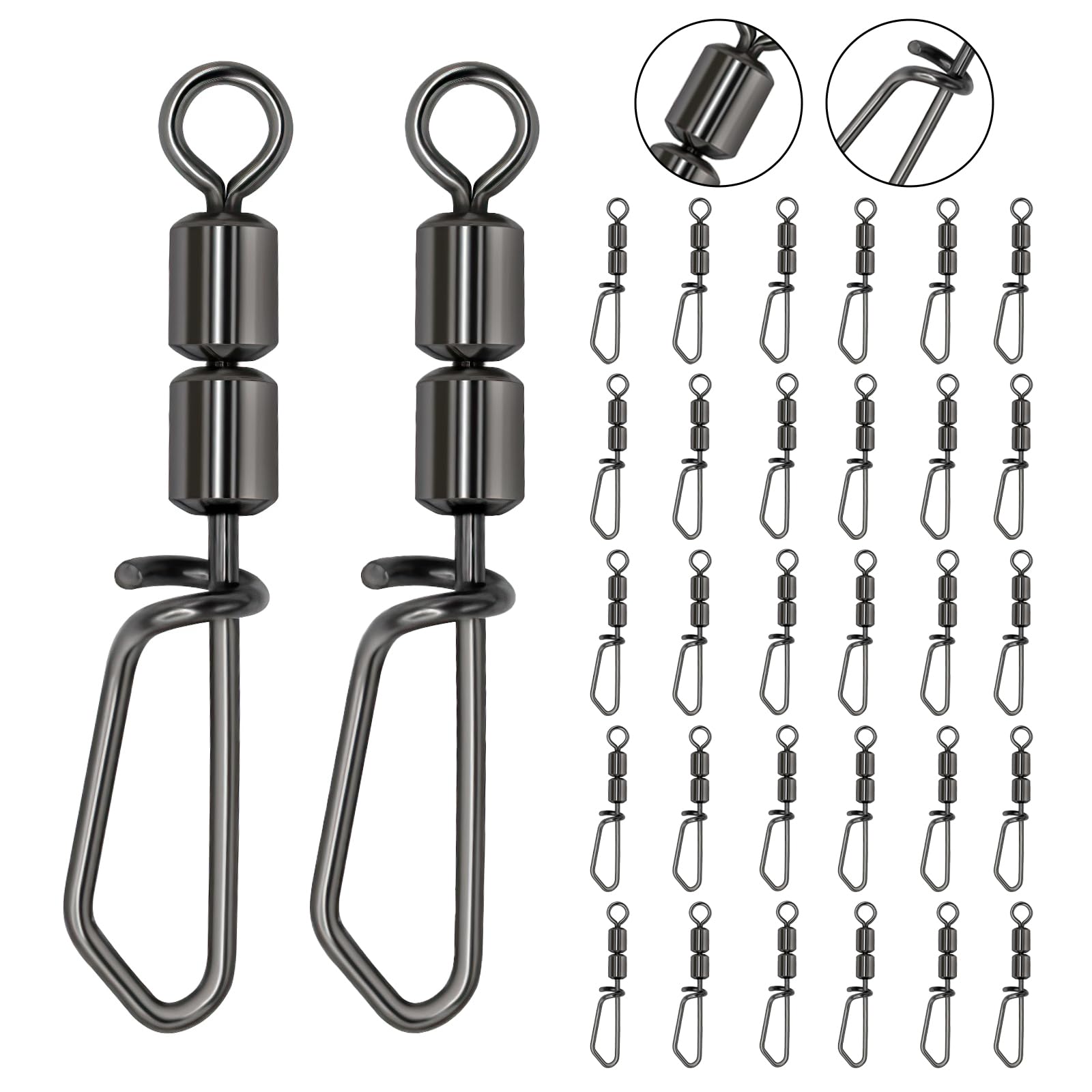 Goture 2 Barrel Swivels with Snap,30 Pcs Fishing Swivels,Essential Barrel Swivels Fishing,Reliable and Durable Fishing Snap Swivels for Anglers 64LB