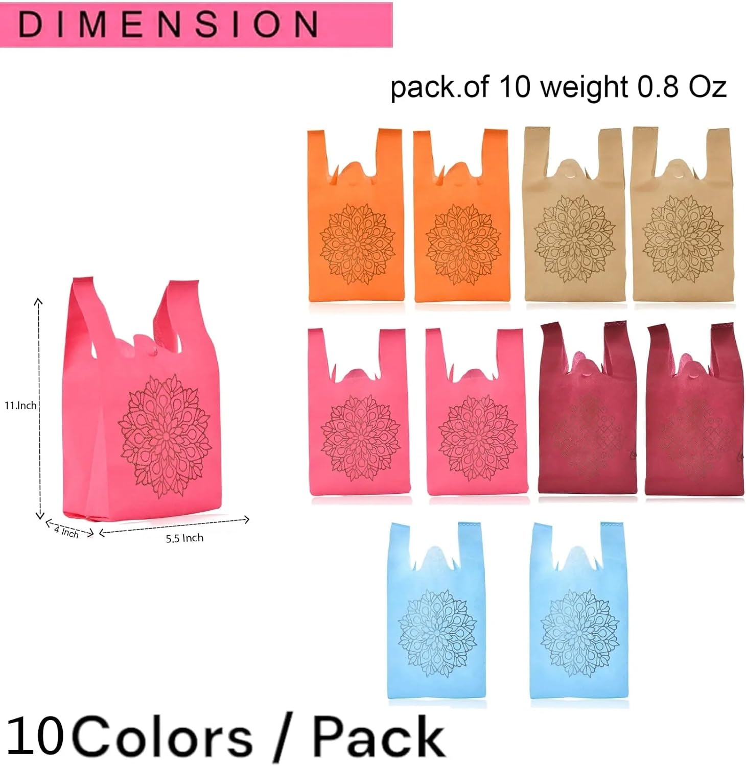 LOVENSPIRE Reusable Mandala Print Non-woven Gift Bags for Indian Wedding, Housewarming, Pooja, Party Favor & Return Gifts 10 Bags Mix Colors image 4