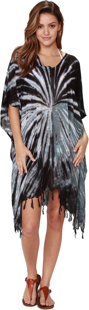 INGEAR Tie Dye Beachwear Bathing Suit Cover Ups Fringe Bottom Women Poncho Swimwear Sleeve Coverups