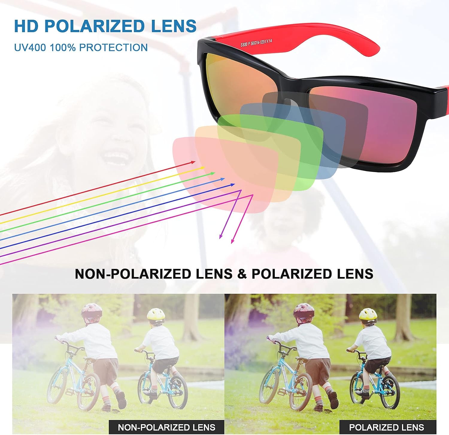 FEISEDY Kids Sunglasses UV400 Protection Polarized Lenses Boys Girls Age 3-9 TPEE Rubber Square Flexible Shades B2806