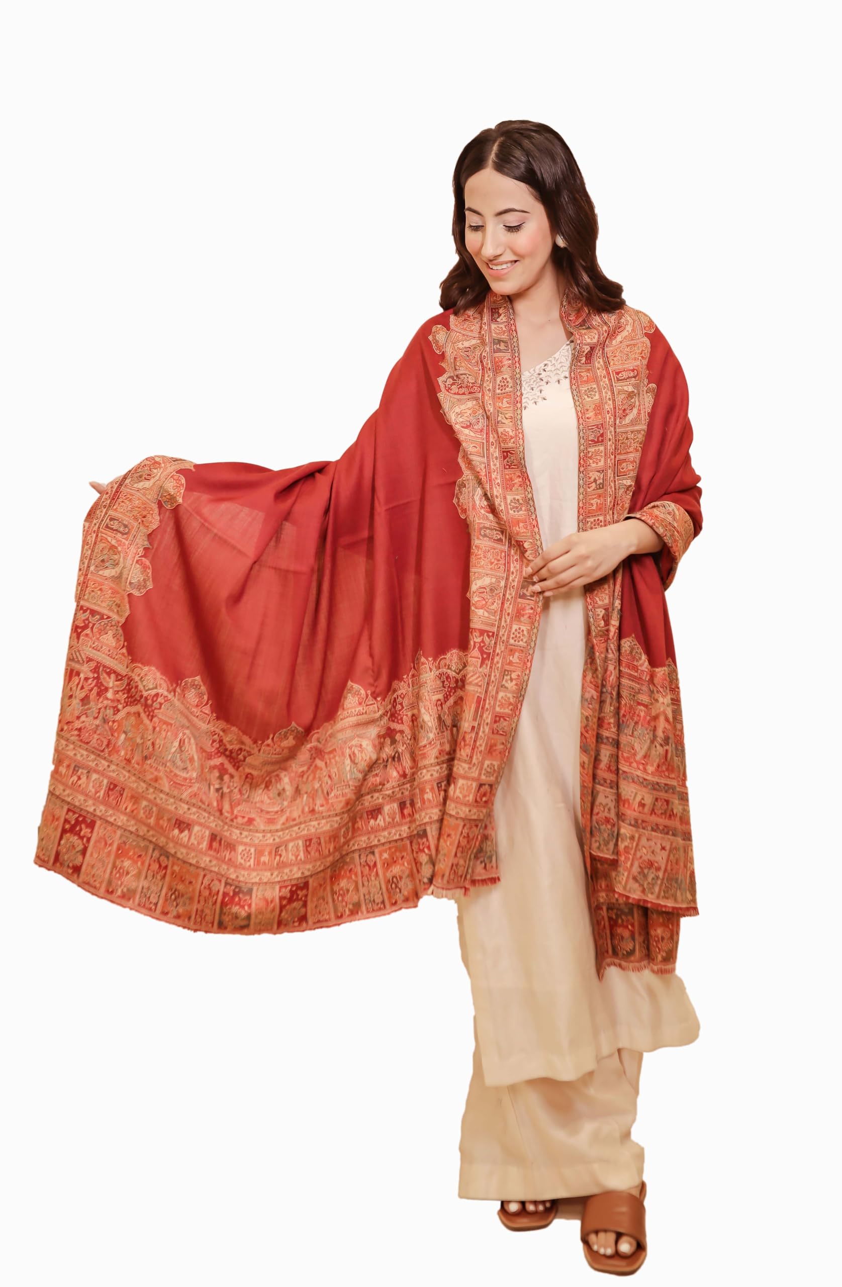 naureen Women Faux Pashmina Kani Border Shawl-picture-55