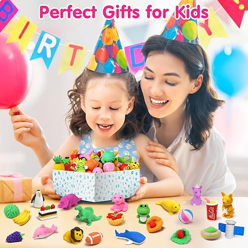 Miniatura 8 de Arscniek Paquete de 110 borradores de animales para niños a granel lindo escritorio para mascotas caja del tesoro juguetes para premios de aula mini