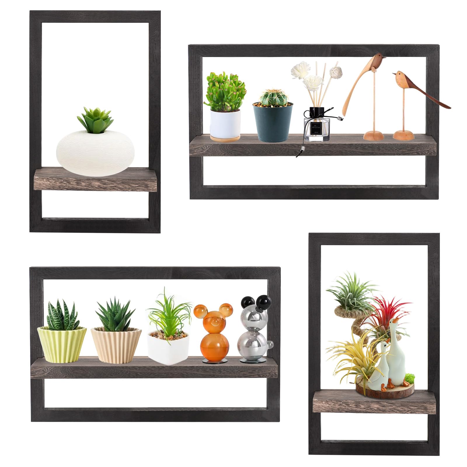 Conjunto de 4 estantes flotantes cuadrados para la pared, estantes de pared de madera, decoración de estantes colgantes, almacenamiento para pared, estantes colgantes de madera para baño, salón,