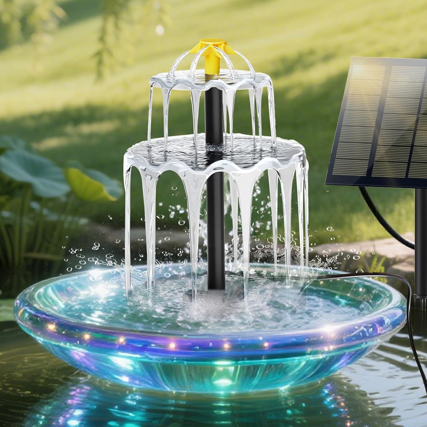 Solar Water Fountain for Bird Bath Upgrade Solar Panel Adjustable Flow Water Fountain 2W 7V Solar Powered Water Pump for Water Feature Small Pond