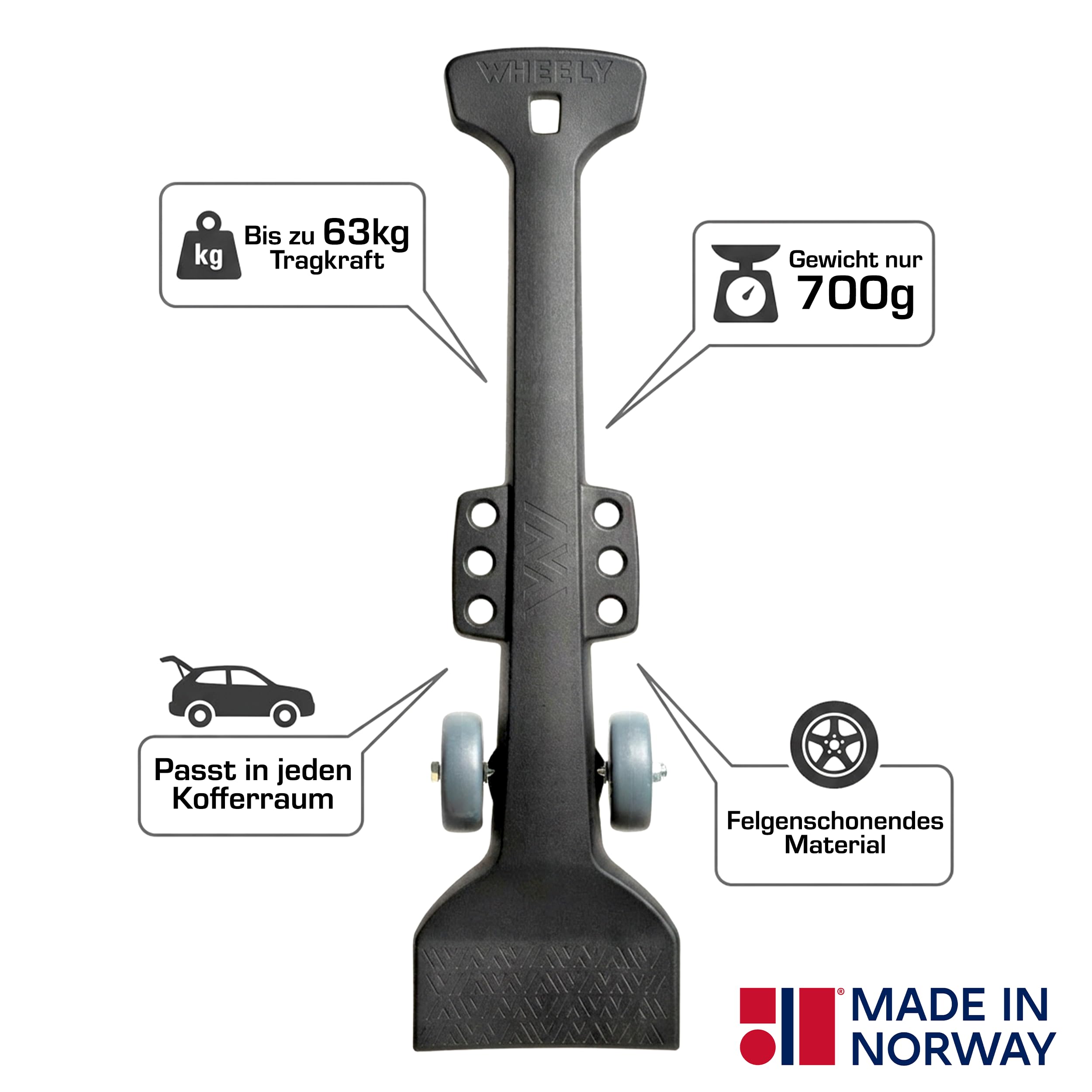 Wheely Reifenmontagehilfe 60 cm – Hilfe beim Reifenwechsel für PKW & SUV – 63 kg Tragkraft – Ergonomisches Werkzeug zum Reifen selber wechseln – Made in Norway