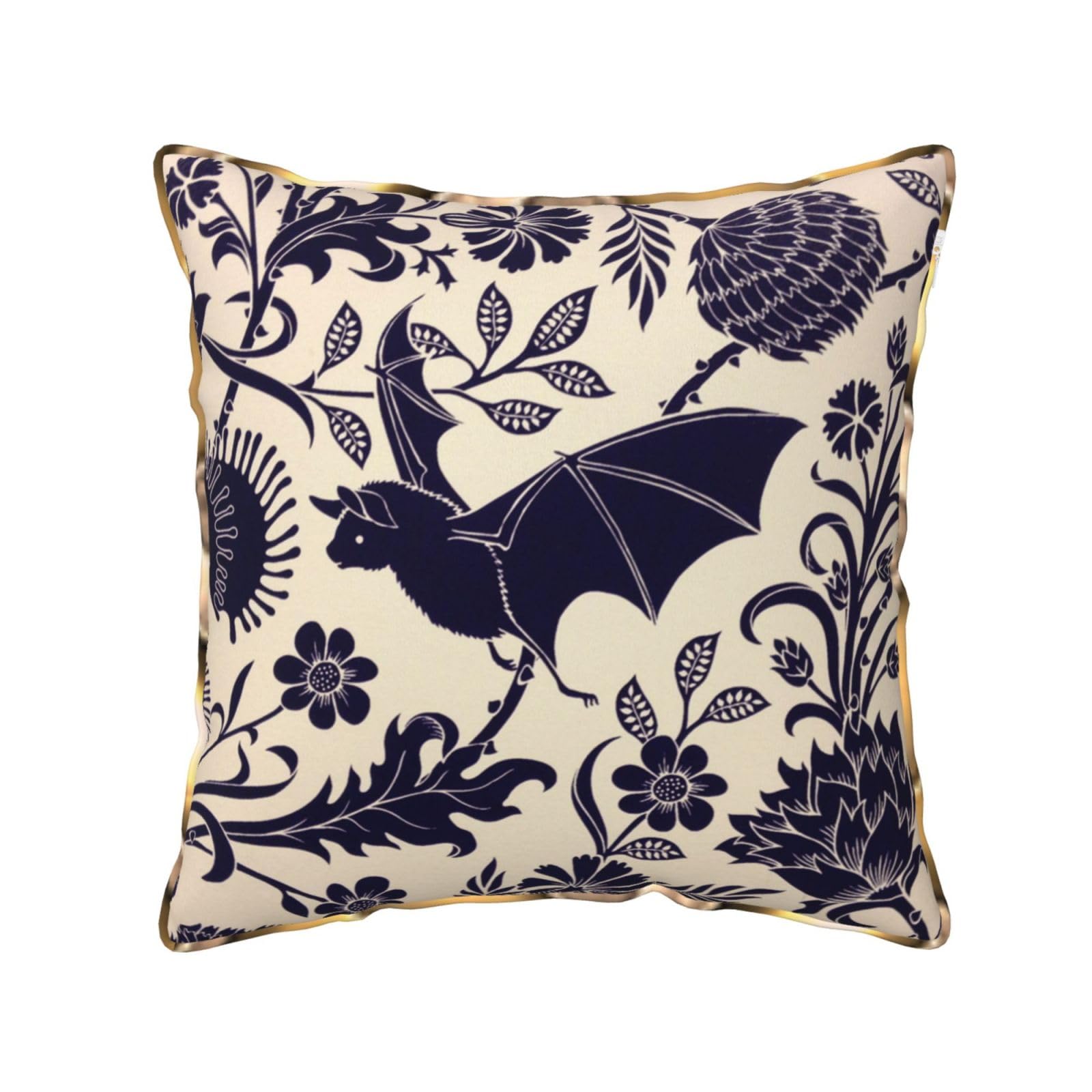 AUBKFELD Bat Print Printed Velvet Cushion Cover 40x40 CM with Gold Edging Strip, Square Pillowcase Soft Throw Pillow Covers Case Decorative for Living Room Sofa Couch Bed Bench
