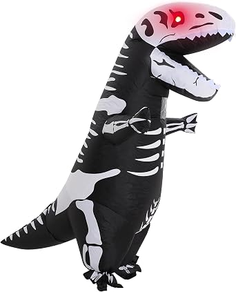 ZPISF Inflatable Skeleton Dinosaur Costume for Adults, Full Body Skeleton T-Rex Blow Up Costume with LED Light Eyes, Perfect for Halloween Parties