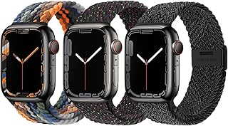 XMUXI Pulseira compatível com Apple Watch elástica trançada Solo Loop 40mm 44mm 41mm 45mm 49mm pulseira esportiva de nylonpara iWatch Series Ultra 9/8/7/6/SE/5/4/3/2/1(3 Pack)