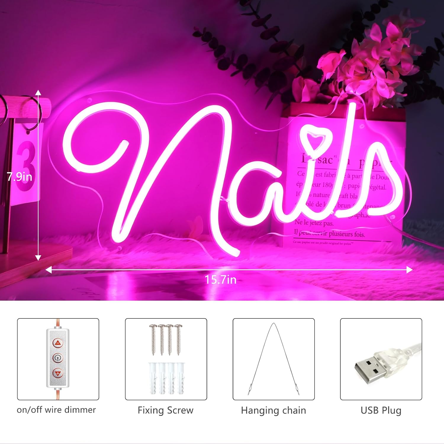 Nails Neon Sign, Nails LED Sign, Nail Salon Decor Open Welcome Signage Business Store Light, Nail Room Decor Beauty Salon Wall Decor Light Aesthetic Room Makeup Nail Studio - Image 8