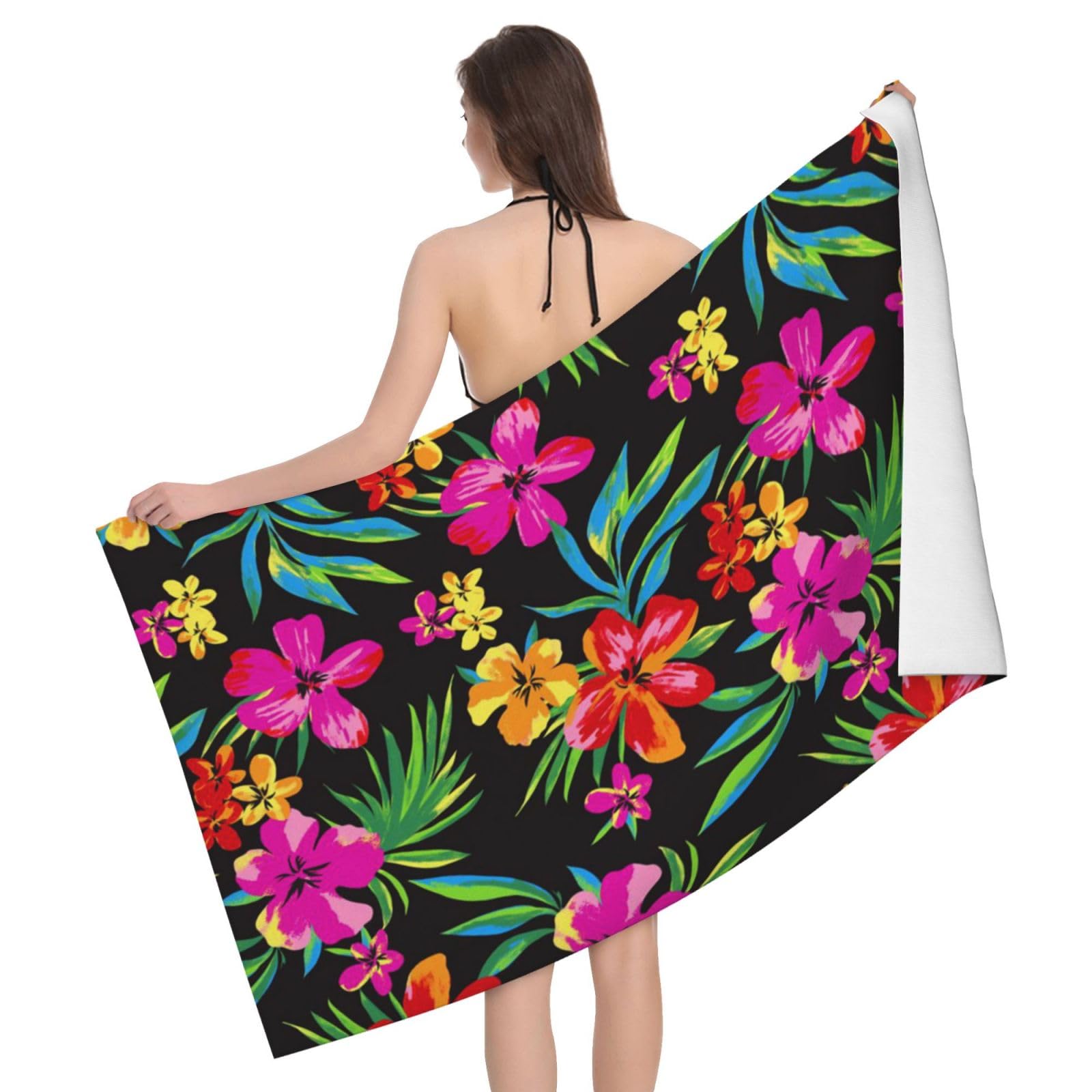 LSRCPD Microfiber Beach Towels For Adults & Kids, Hawaiian Flower Bath Towels, Oversized Sand Free Towel for women, Absorbent Quick Dry Beach Towels For Travel Swimming Camping Yoga Sports, 130x80cm