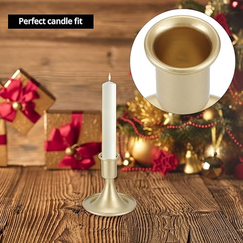 Miniatura 5 de QWORK Portavelas cónico dorado, 12 portavelas de metal para centro de mesa, bodas, decoraciones festivas