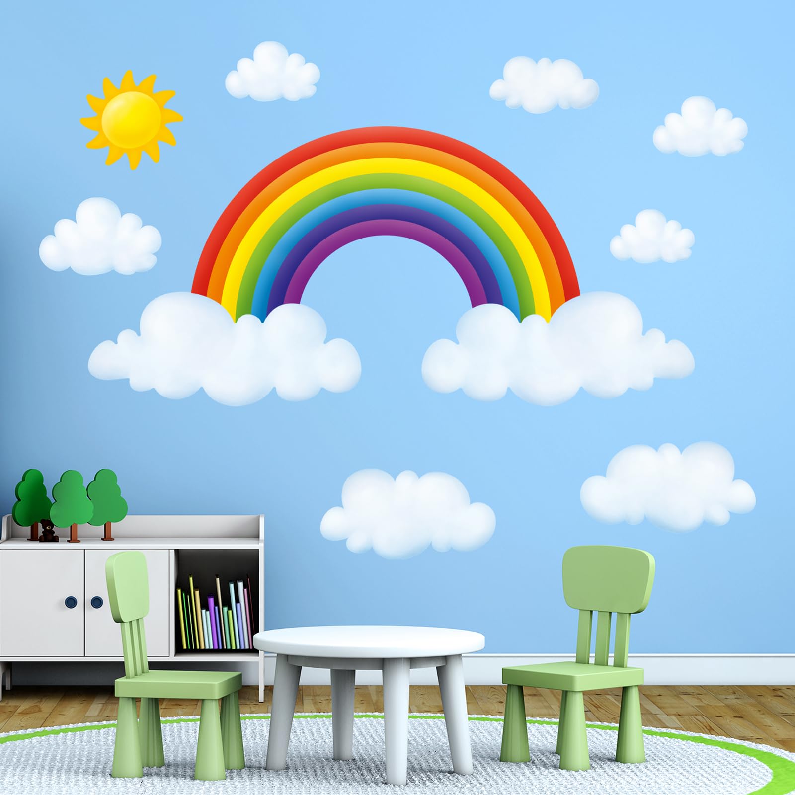 DECOWALL DA-1713 Rainbow and Clouds Kids Wall Stickers Decals Peel and Stick Removable for Nursery Bedroom Living Room Art murals Decorations