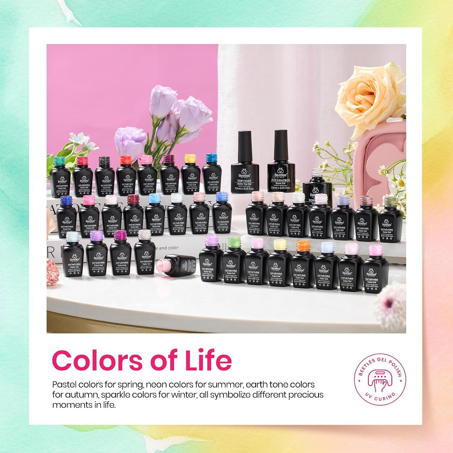 Beetles 36 Farben Gel Nail Polish mit Basis mattes und glänzendes Top Coat