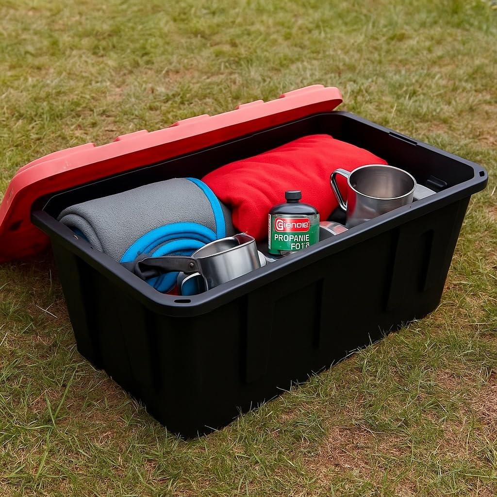 GardenNest 3-Pack 40-Gallon Stackable Plastic Storage Bins with Snap Lids, Heavy-Duty Recycled Containers, Lockable with Zip-Tie or Padlock Holes