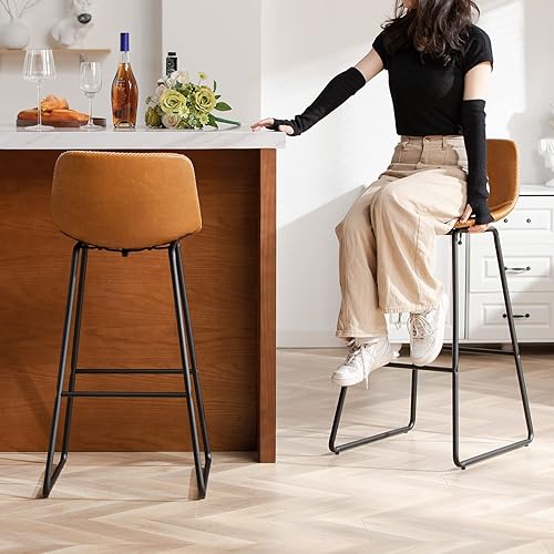 Miniatura 4 de HeuGah Juego de 4 taburetes de bar de altura de bar, taburetes de bar con respaldo, taburetes de bar modernos para isla de cocina, taburetes de bar