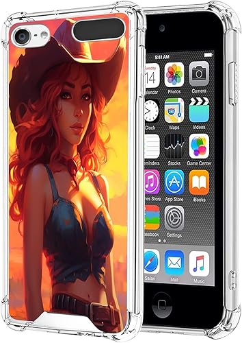 KOLHUBI Clear Phone Case for iPod Touch 567 Designer Cowgirl-Art cc1 Exquisite Pattern Design Shock-Resistant Anti-Fall Protective Transparent Shell