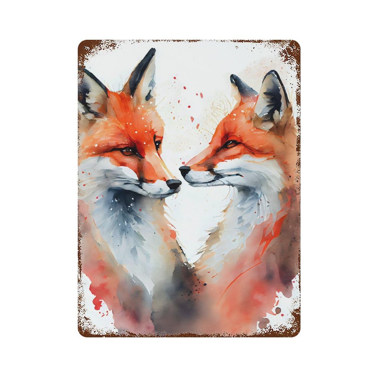 Fox Romantic Couple Rust Effect Tin Sign 15.7"x11.8", Vintage Wall Decor for Bistro, Counter And Cafe Decor