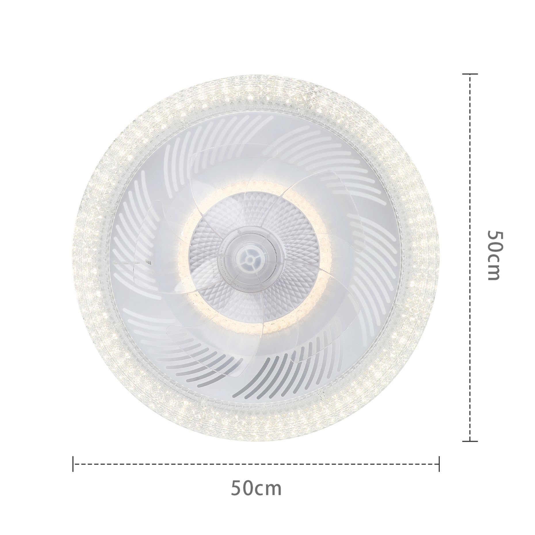 LED Deckenventilator mit Beleuchtung und fernbedienung 6 Geschwindigkeiten | und 3 Farbtemperatur Weiß Rund Kristall Moderner Ventilator Leise mit Licht für Schlafzimmer Zimmer 50CM
