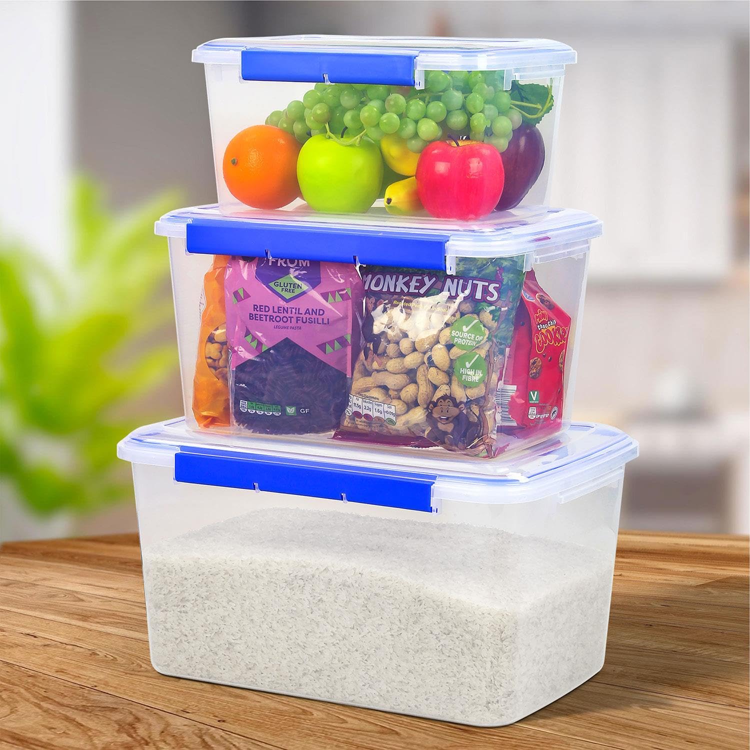Livhome 3 Pc Plastic Food Storage Containers, BPA-Free Airtight Leakproof Plastic Boxes with Lids, Stackable Tupperware Set, Kitchen Storage Solution for Meals & Leftovers