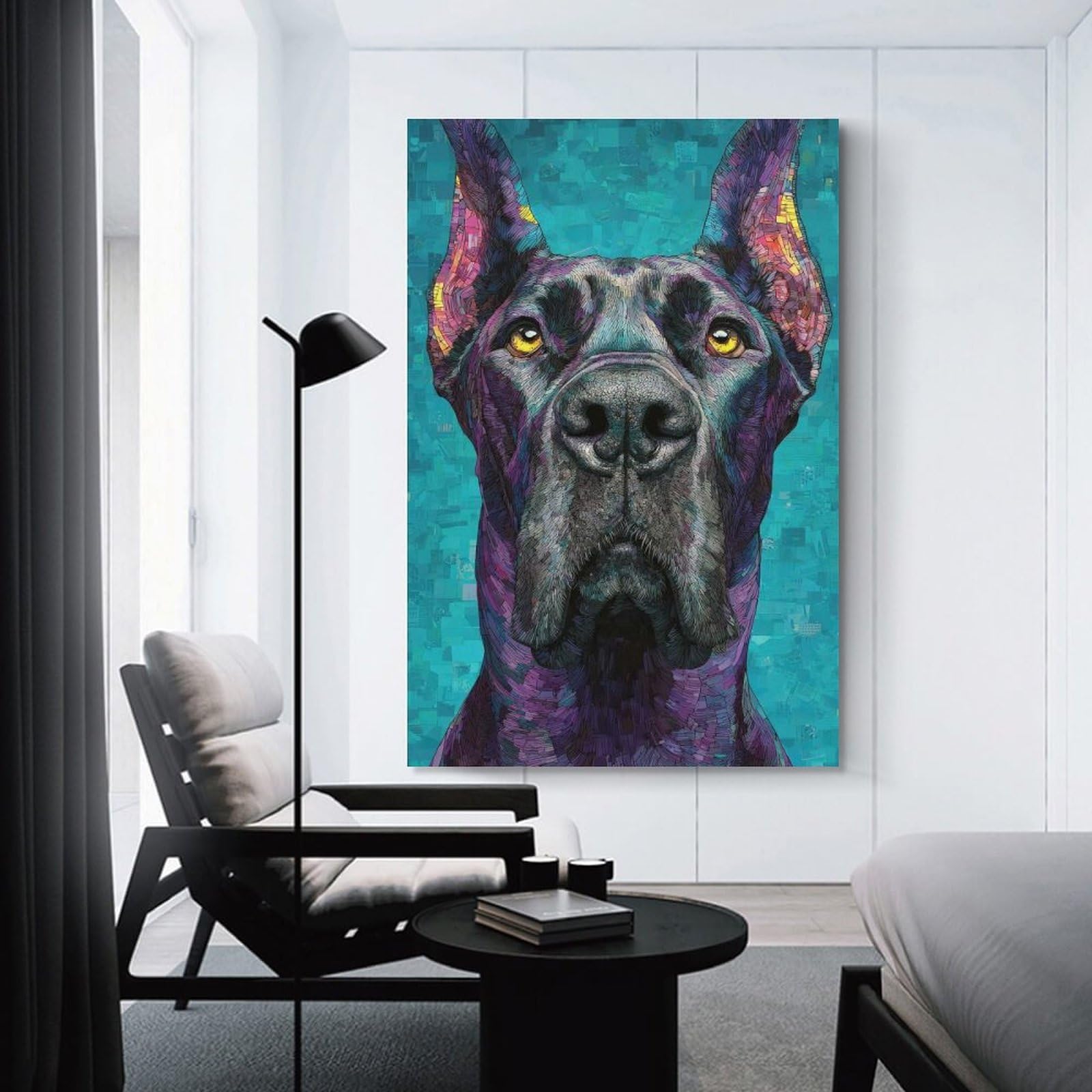 Junmoney Colorful Great Dane Portrait Wall Art Print, 08x12inch(20x30cm), for Office, Study Or Home Workspace, Decorative Artwork for Productive Spaces