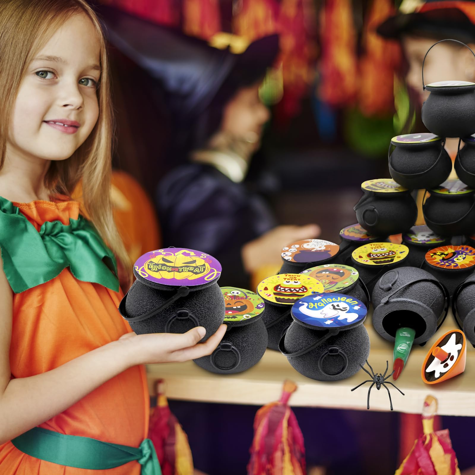 192 PCS Halloween Party Favors Bulk Set - 24 Prefilled Witch Cauldrons With Spooky Toys For Kids