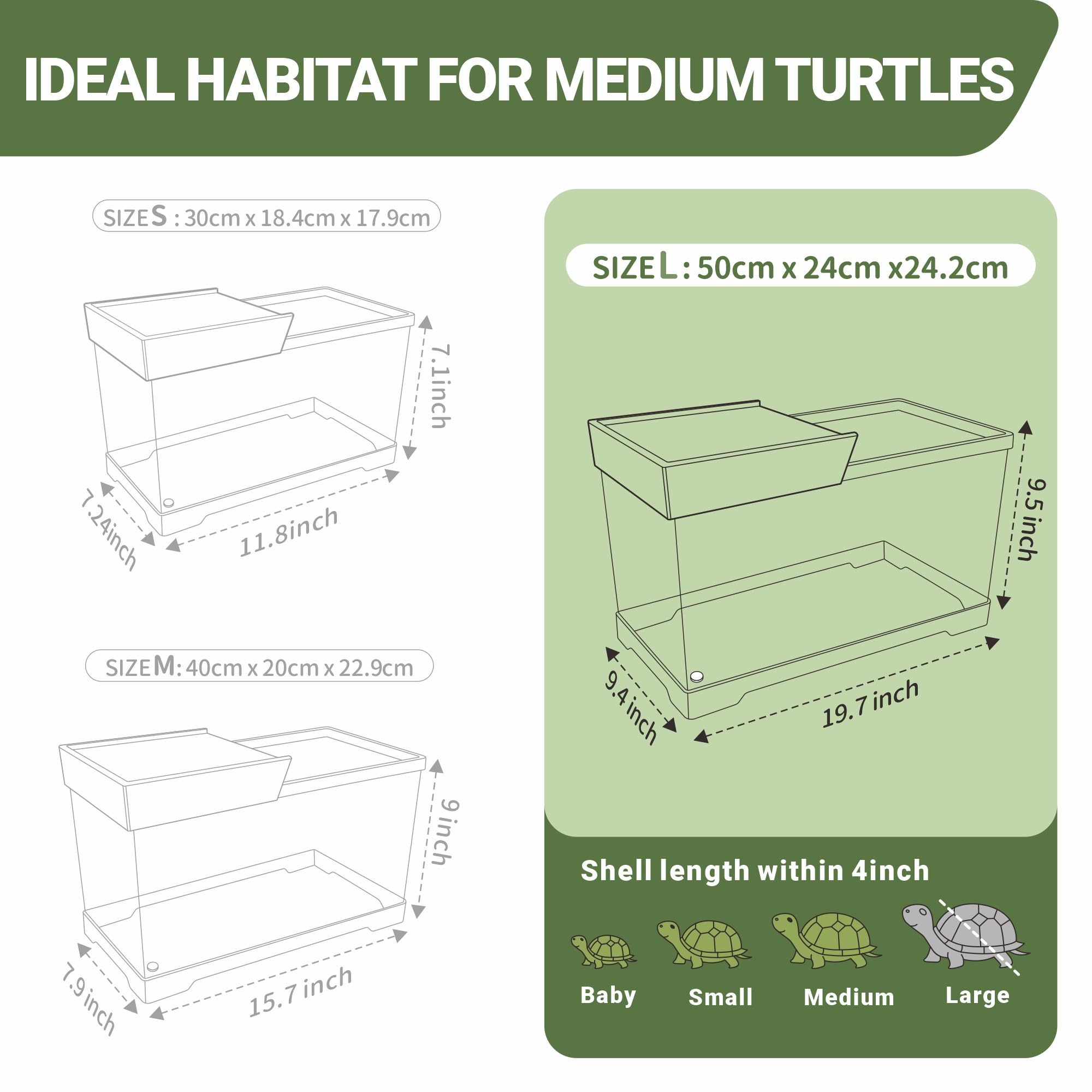 GOZILLA Kit de tanque de tortuga (tanque + lámpara + filtro), kit de inicio de tanque de tortuga de PC con lámpara y filtro ajustables, hábitat de escondite de reptiles con tapa para reptiles pequeños