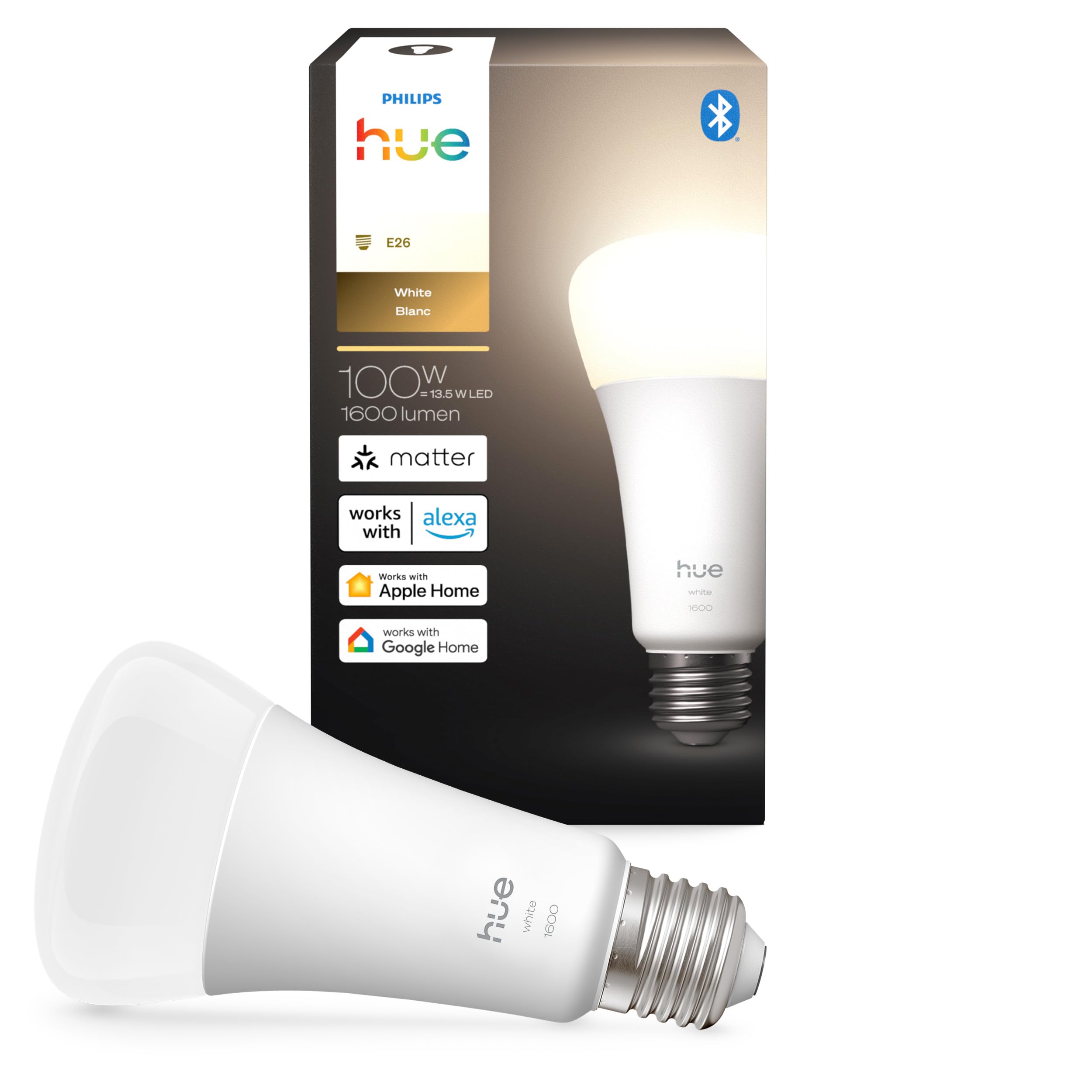 Philips Hue Smart LED A21 Bulb, Warm White Light 2700K, E26 Base, 13.5W, 1600 Lumens, Dimmable, Works with Alexa, Google Assistant, and Apple Home, 1pk