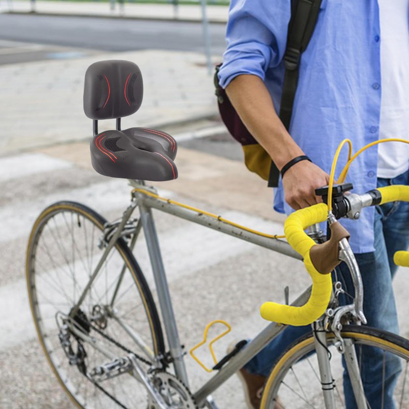 Siège de vélo avec Dossier Large siège de Selle de Tricycle de vélo avec Support Dorsal Coussin de siège de vélo d'exercice Confortable Selle de vélo Confortable surdimensionnée