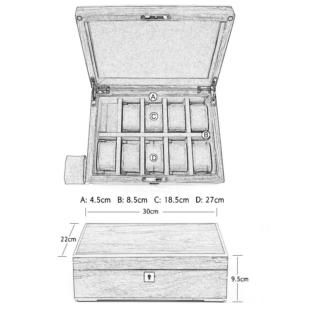 Scatola da 10 scatoline di Legno Caso con Serratura di Blocco di Metallo Superiore di Vetro dell'esposizione dei monili Collection dell'organizzatore di immagazzinaggio