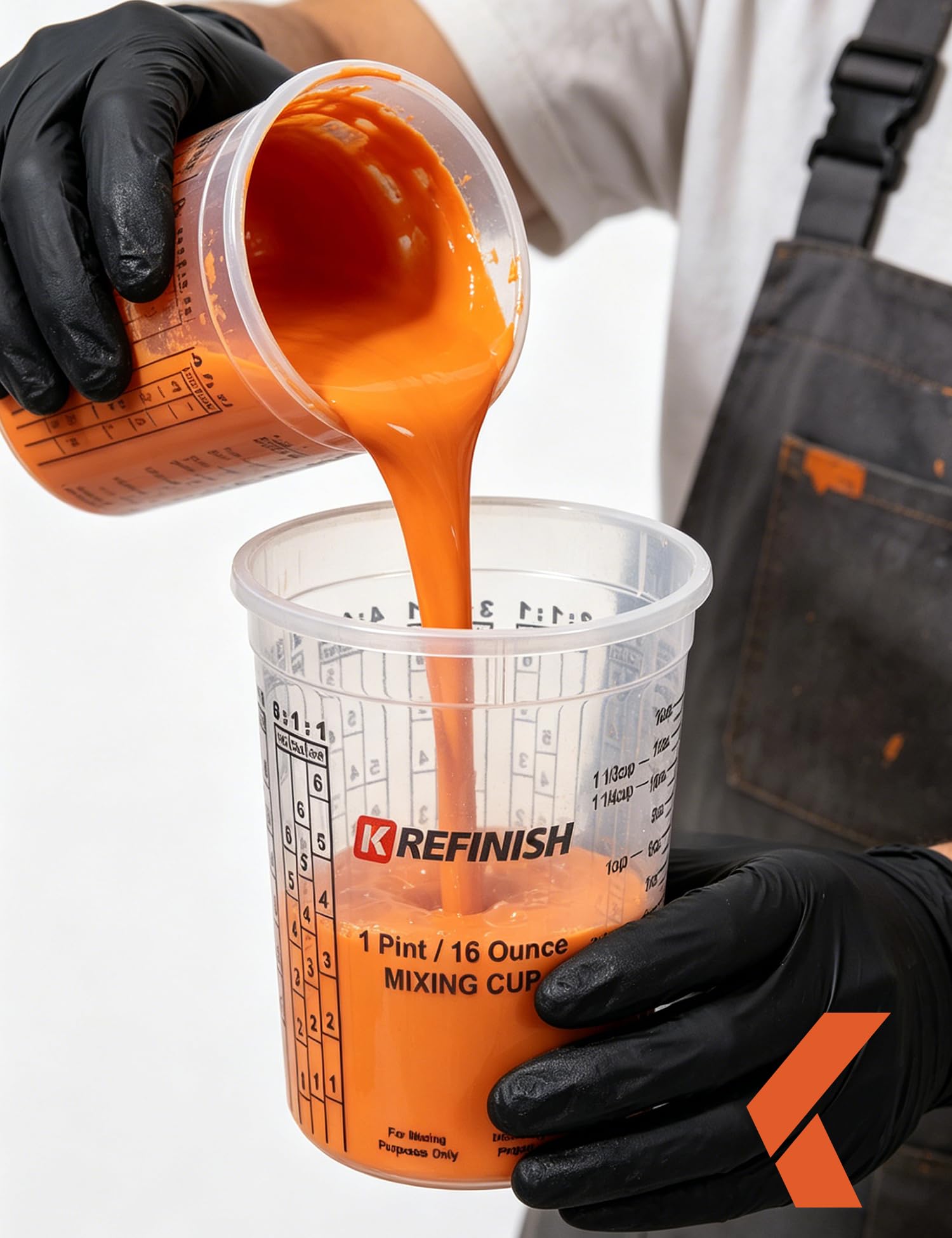KREFINISH Farbmischbecher, 473 ml, Einweg-Messbecher aus transparentem Kunststoff, Epoxid-Messbecher (Box mit 96 Bechern und 12 Deckeln), Verwendung für Autolackierung, Harz, Acryl, Kunst, Pigmente