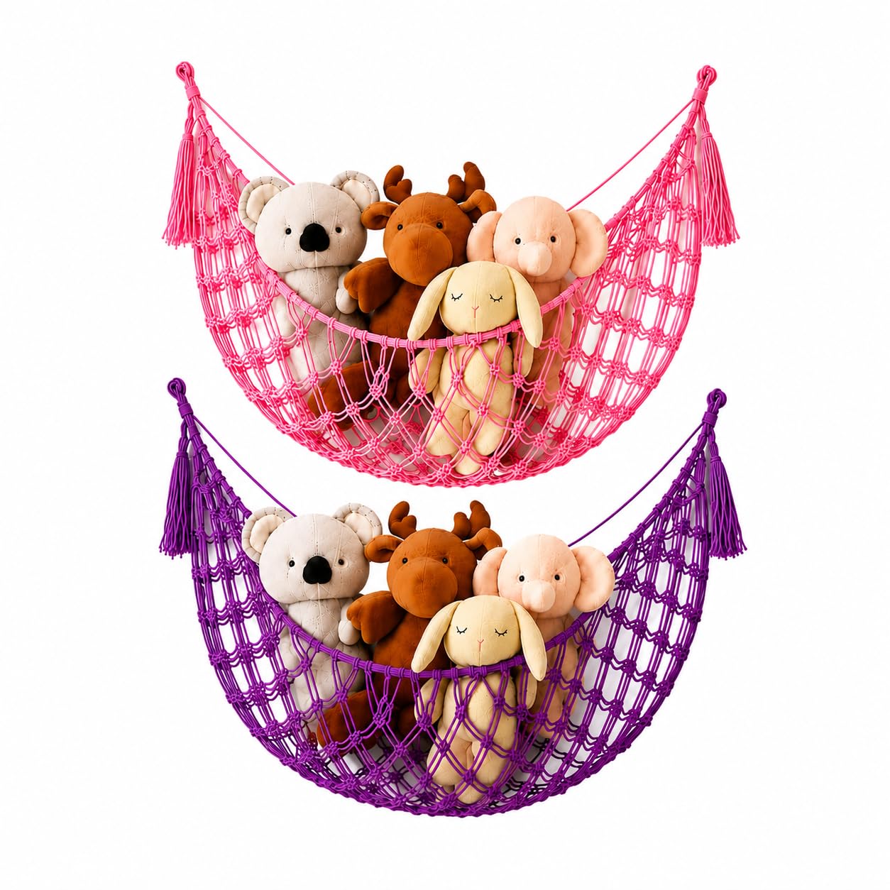Handmade Macrame (pink and purple) | Handmade Macrame, Strong and Durable, Decorative Tassels, Kids Room Organiser, Corner Wall Mount-image-47