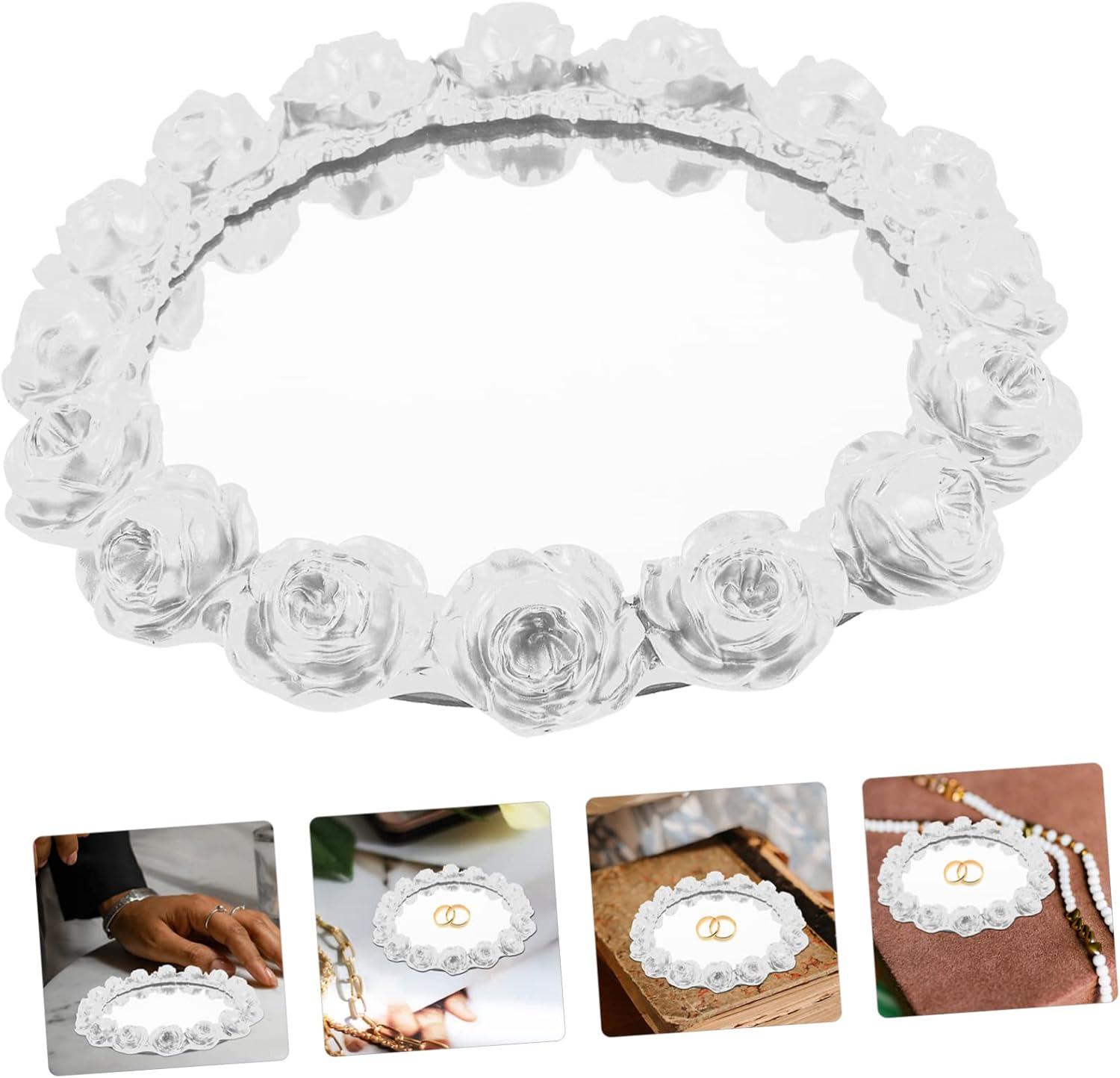 Zerodeko Mirror Rose Fruit Plate Perfume Tray Decorative Trinket Dish Vanity Jewelry Organizer Aesthetic Tray for Dresser