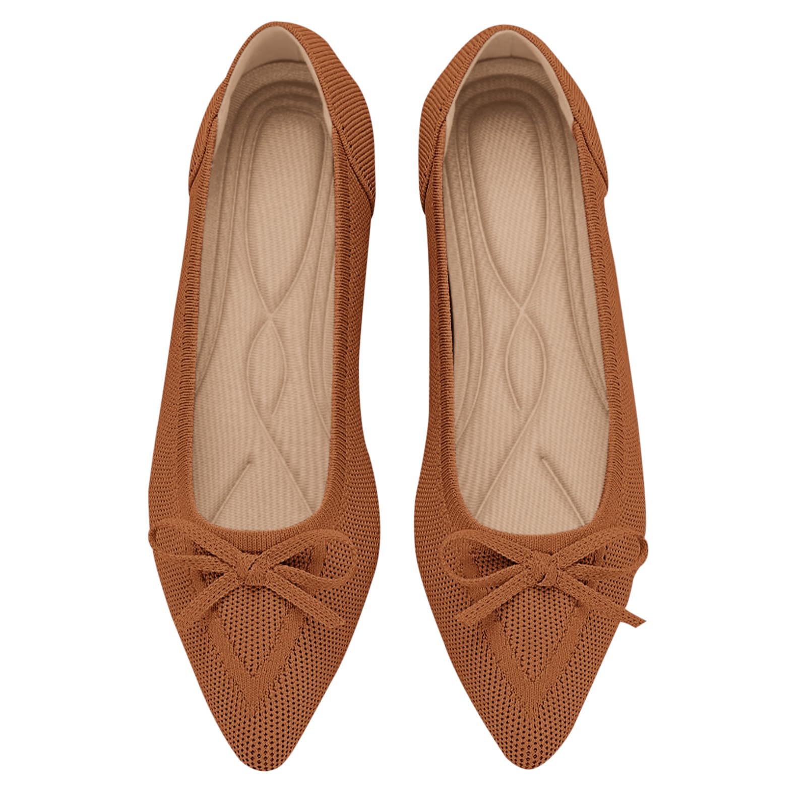 TINGRISE Women's Flats Pointed Toe Bow Knit Ballet Shoes Comfortable Dressy Mesh Slip On Flat