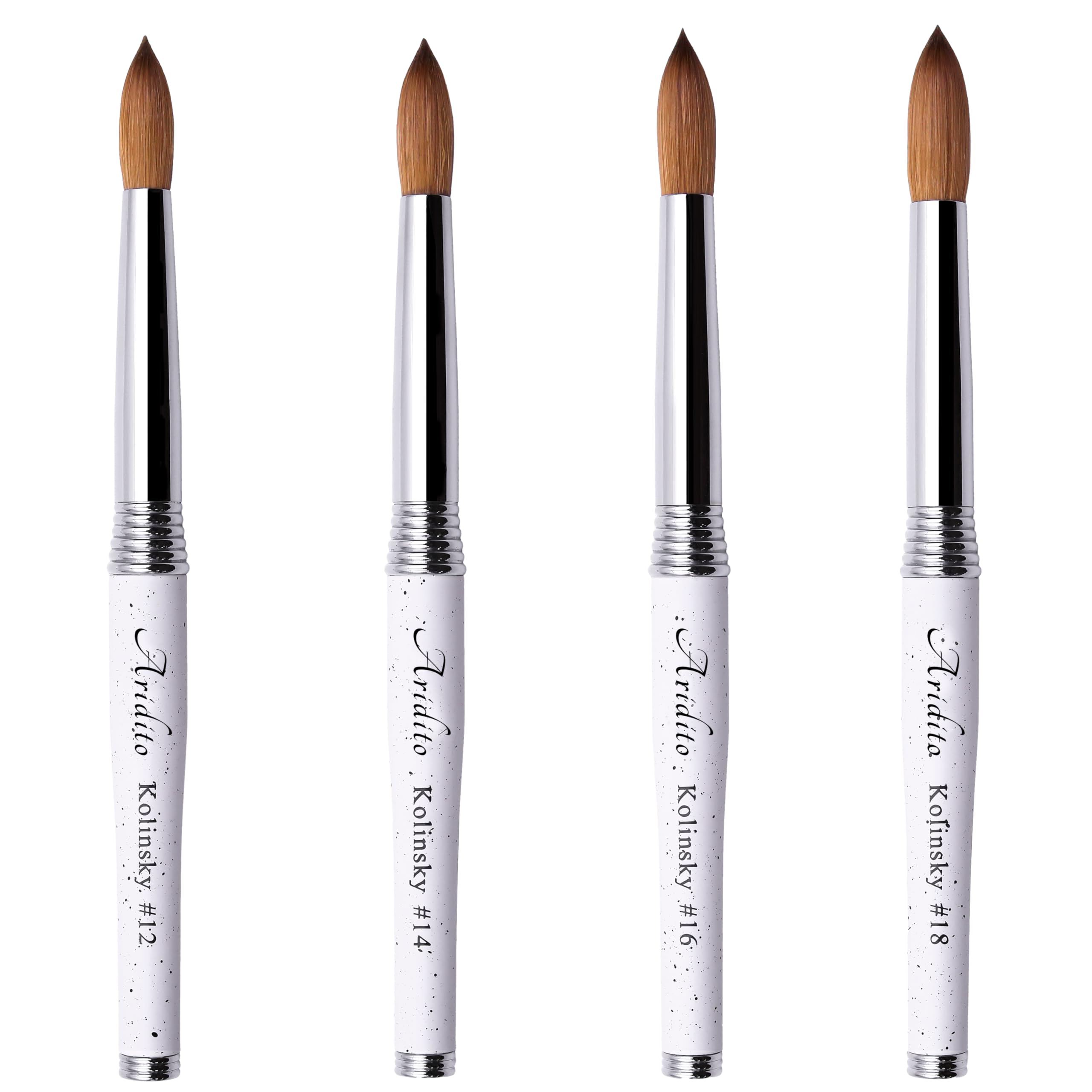 Kolinsky - Pincel acrílico de cabeza redonda 100 % puro, mango de metal blanco para manicura profesional, salón en casa (#8#10#12#14#16#18) (Blanco, #16)