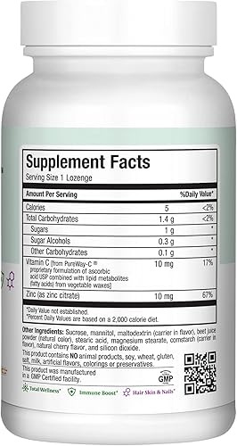 Miniatura 5 de Maxi-Health Pastillas de zinc – Citrato de zinc 10 mg – con vitamina C – Sabor a cereza – 60 masticables – Kosher