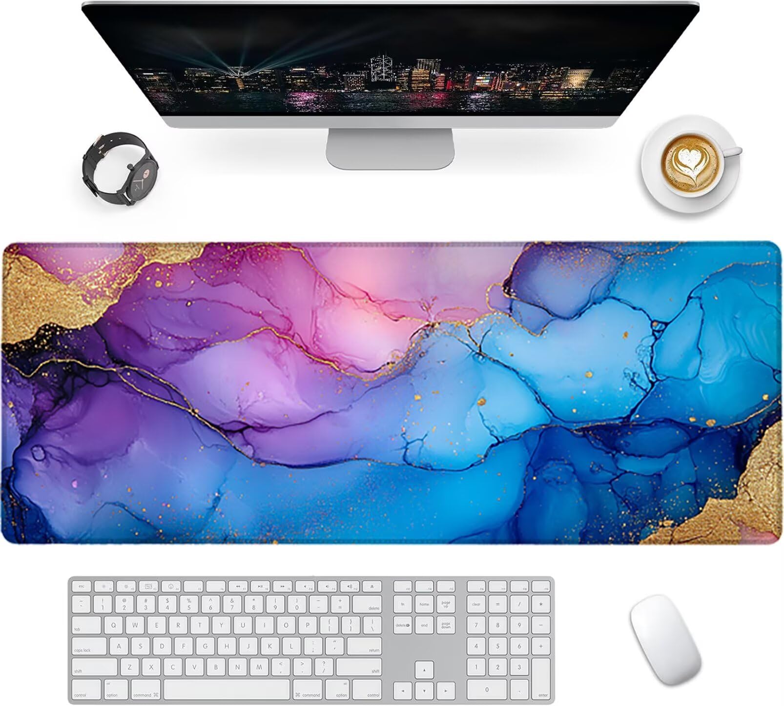 Lpfieonn Rosa Großes Schreibtischunterlage, XXL Schreibtischunterlagen, Blau XXL Wasserdicht Gaming Mousepad mit Vernähter Rand und Rutschfeste Gummibasis, für Laptop/Hause/Büro 120x60cm PF-1901