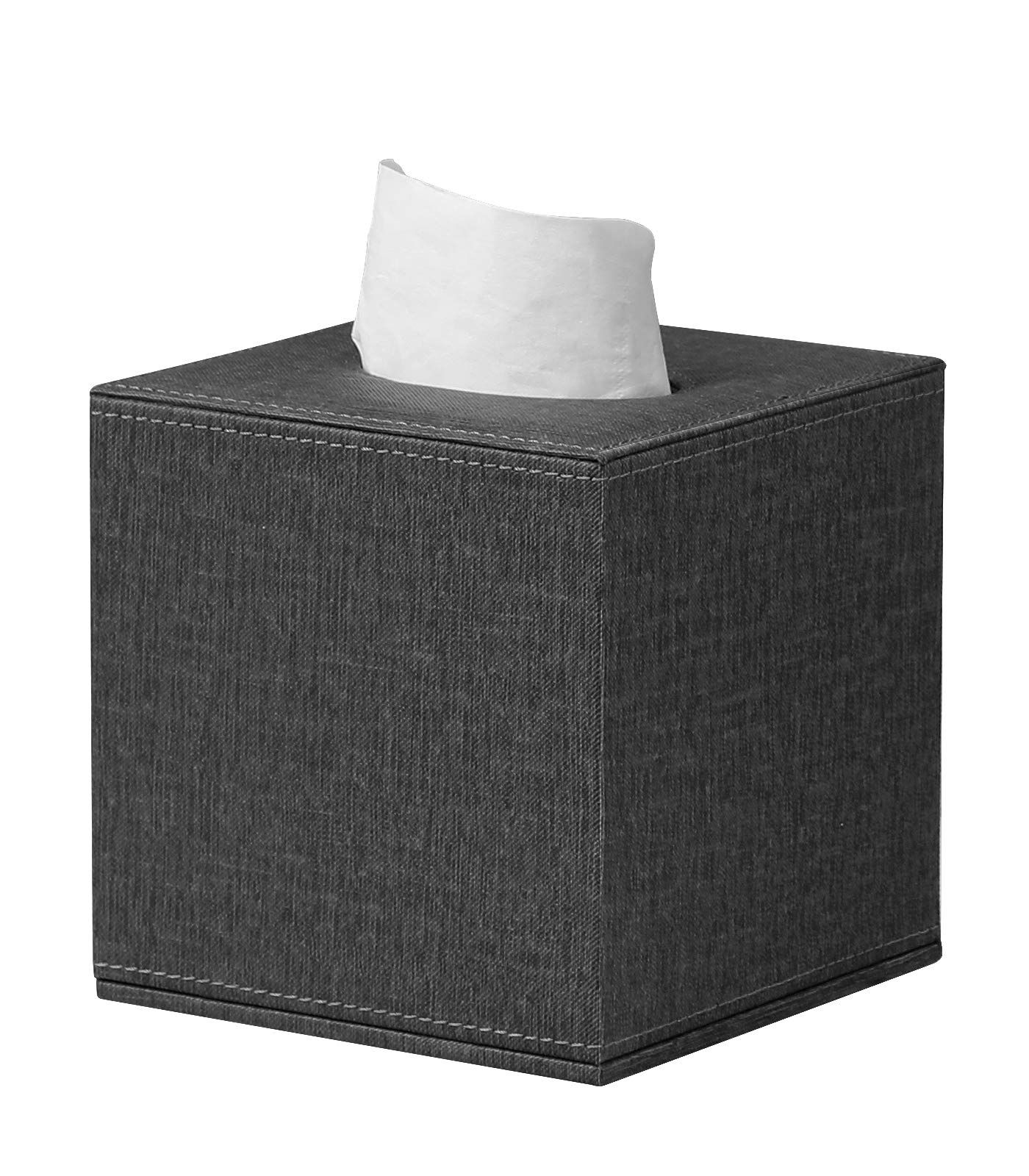 PU Leather Tissue Box Cover Square Tissue Box Holder with Magnetic Closure (Dark Grey)