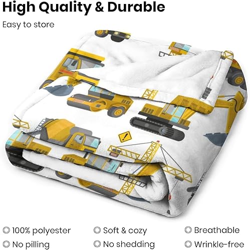 Miniatura 4 de Manta de camión de construcción para niños pequeños, manta mullida con diseño de excavadora, suave y acogedora manta de franela de tractor para