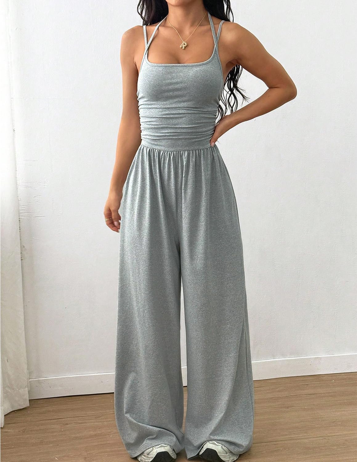 LIAMERHE Tuta Intera Donna Elegante Salopette Estiva Sexy Schiena Scoperta Pantaloni Larghi Vita Alta Tutine Lunga Casual Monopezzo Jumpsuit Playsuit per Cerimonia Party Spiaggia Mare Moda