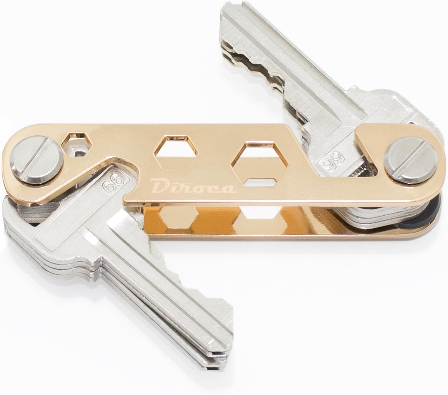 Key Organizer - Compact Smart Key Holder | Up to 22 Keys | 4 in 1 Multitool: Keychain, Bottle Opener, Mini Wrench & Smartphone Stand + Key Loop & Expansion Pack (Gold)
