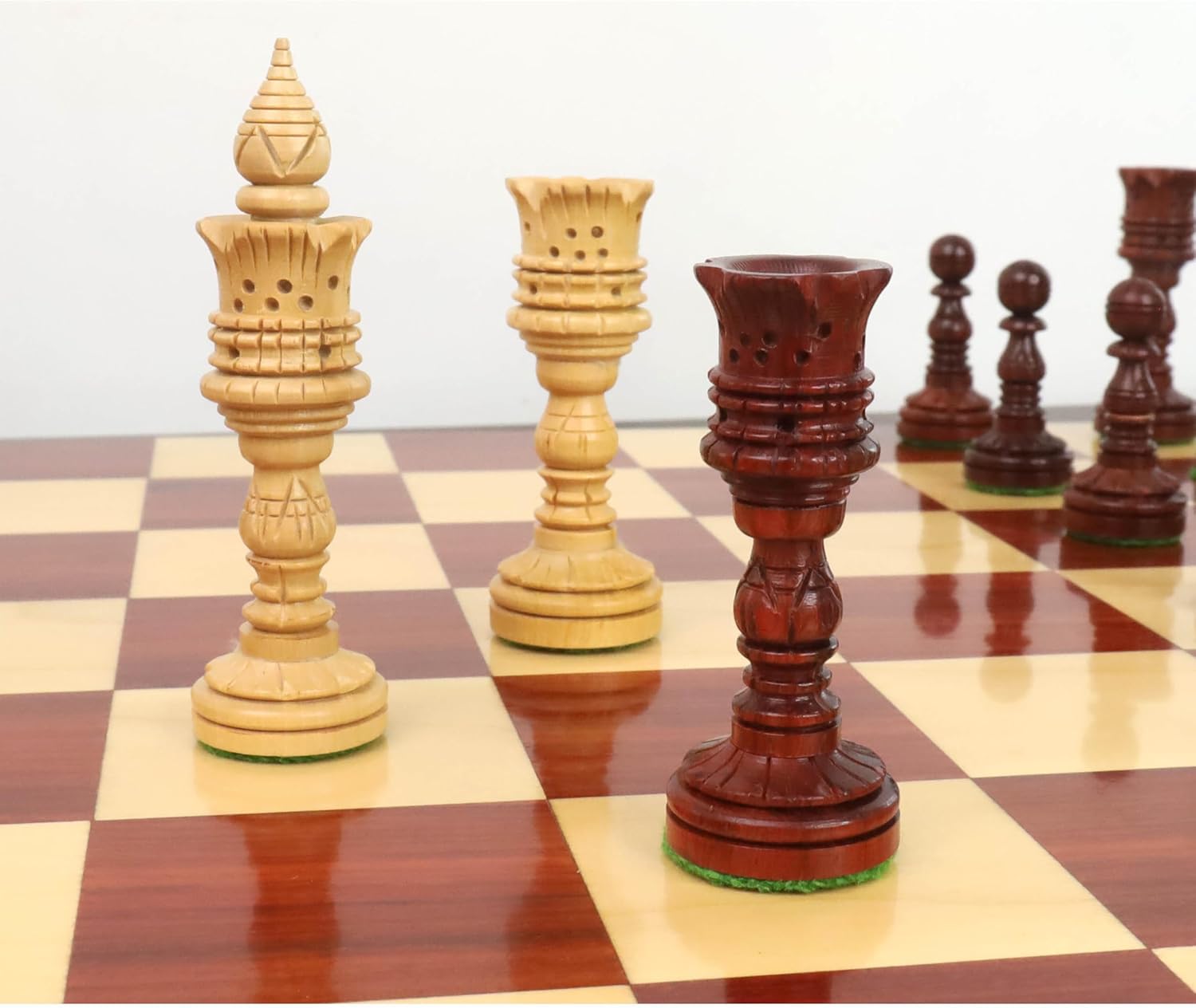 RoyalChessMall Hand Carved Lotus Series Chess Pieces Set in Weighted Bud Rose Wood - King Height 4.7 inches