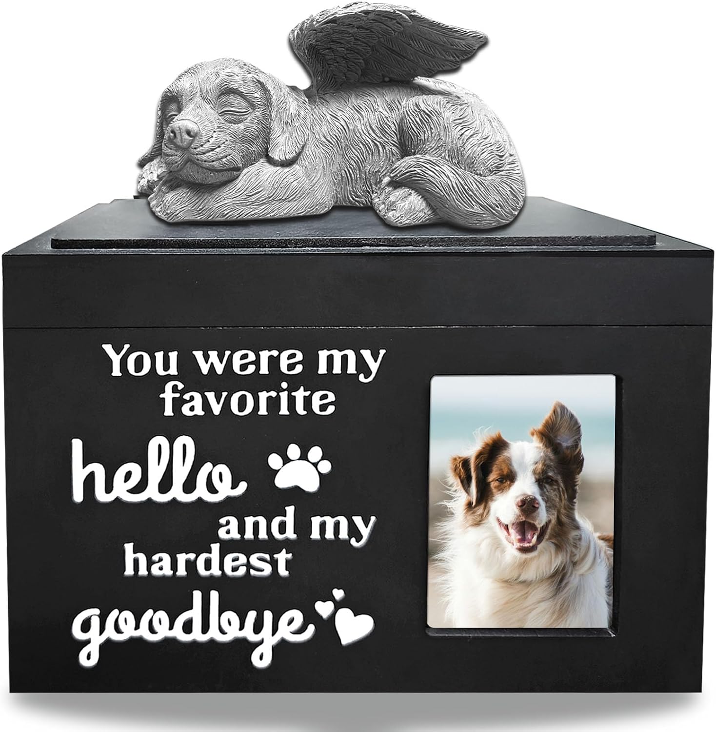 Dog Urns for Ashes Up to 100 lbs, Premium Wooden Pet Urns for Dogs with Memorial Photo Frame and Resin Statue, Dog Urn Sympathy Gift for Both Large Midium Golden Retriever, Labrador, Shepherd - Image 7