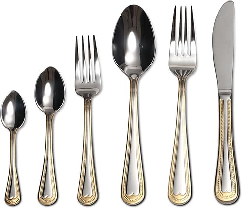 Venezia Collection - Juego de cubiertos finos de 75 piezas, cubiertos para 12 personas, acero inoxidable quirúrgico 18/10 premium, chapado en oro de