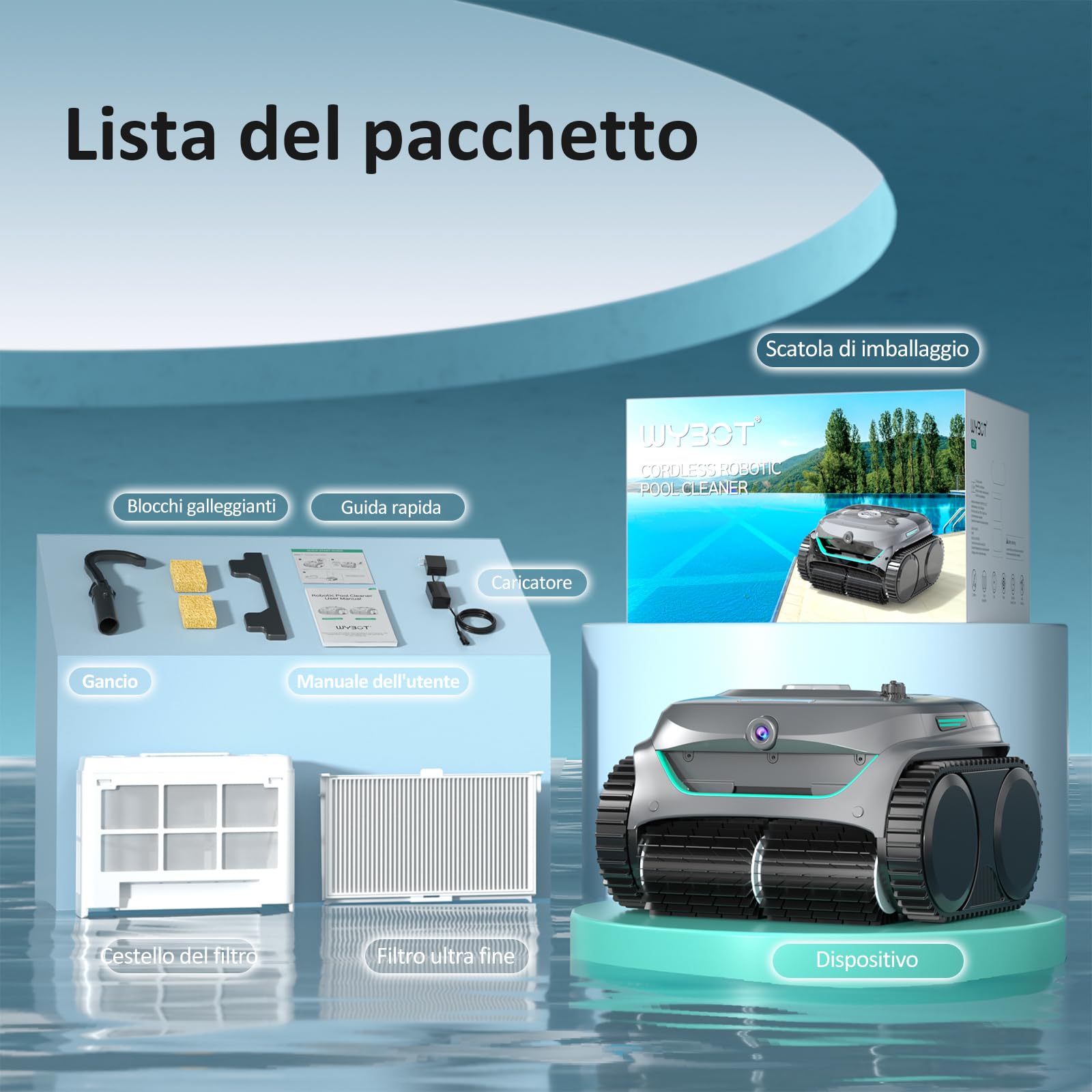 WYBOT C2 Vision AI Telecamera Robot Piscina Cordless con Batteria, Robot Piscina pareti e Fondo, filtrazione a Due Strati, aspirazione Potente, per Piscine interrate Fino a 180㎡(Grigio-Verde)