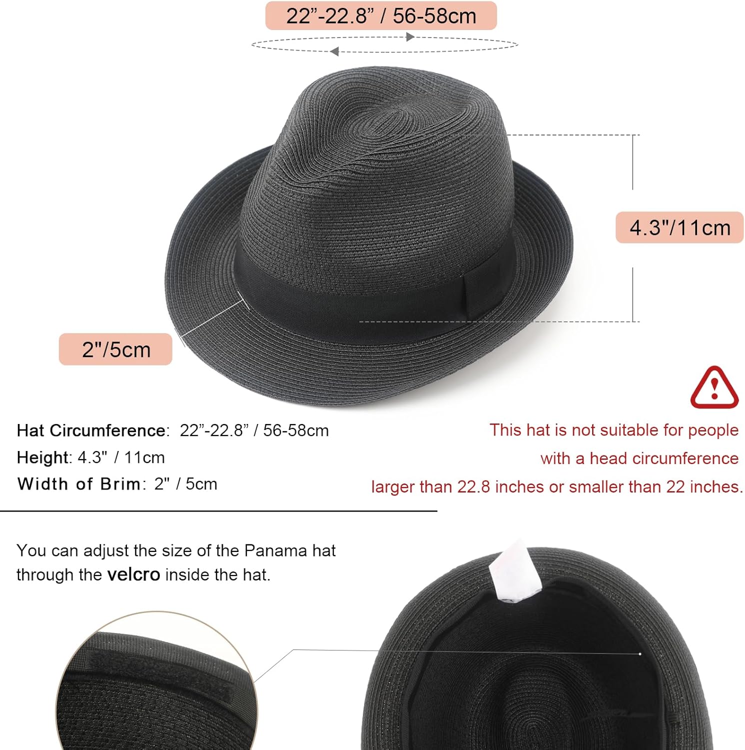 Summer Straw Fedora Hat for Women Men Travel Panama Hat with Wide Brim Roll Up Sun Hat for Beach Outdoor UPF 50+ - Image 2